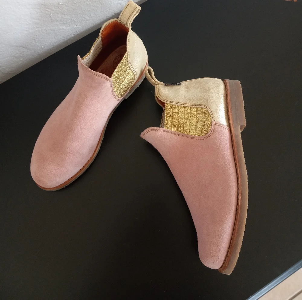 Penelope Chilvers Patchwork Safari Chelsea Boots Pink Gold 40EU